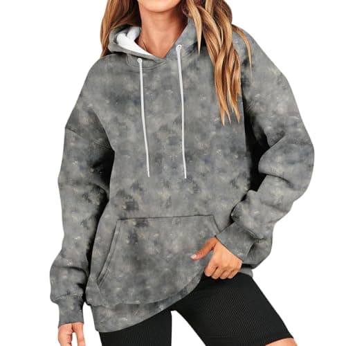 GOFULY Women's Oversized Camo Hoodie with Maple Leaf Print