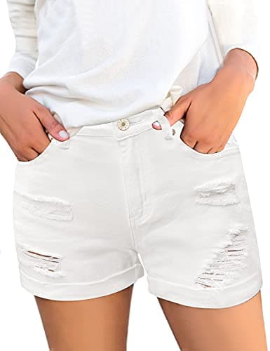 Luvamia Women's High-Waisted Ripped Denim Shorts