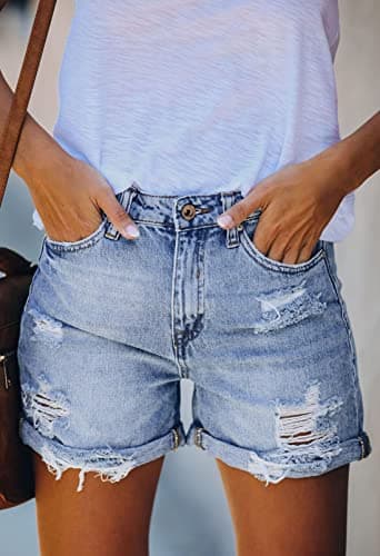 HUUSA Women's High-Waist Ripped Denim Shorts Casual Jeans with Pockets