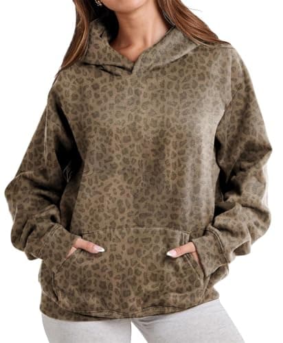Calbatic Oversized Leopard Print Hoodie for Women and Men Long Sleeve Hooded Sweatshirts Cute Pullover with Pocket
