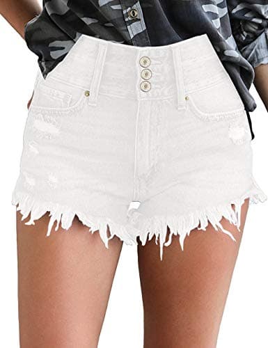 Luvamia Women's Casual High-Waisted Frayed Denim Shorts