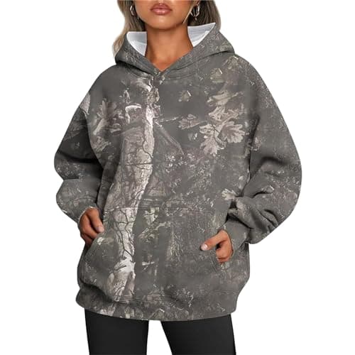 Stylish Maple Leaf Printed Camo Hoodie for Women