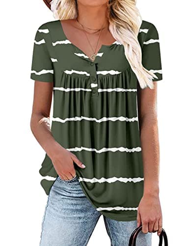 ROSELINLIN Women's Floral Summer Short Sleeve Shirt Loose Fit Leggings Top
