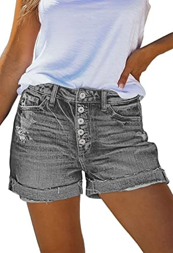HUUSA Women's High-Waist Ripped Denim Shorts Casual Jeans with Pockets