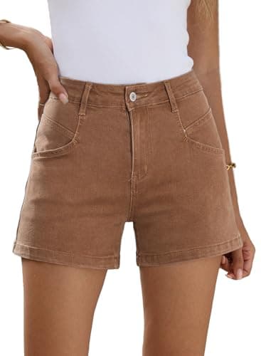 Sidefeel Women's High-Waisted Stretch Jean Shorts with Pockets Summer Denim