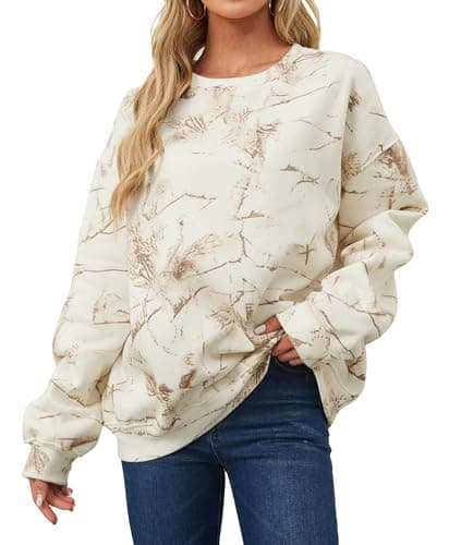 Oversized Women's Camo Sweatshirt with Maple Leaf Print Fleece Hoodie