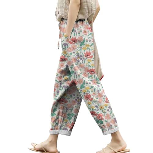 Boho Striped Linen Pants for Women Summer Casual Beach