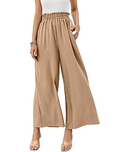 Eteviolet Women's Boho High-Waisted Wide Leg Flowy Summer Pants