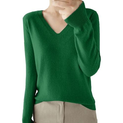 Soft V-Neck Wool Blend Sweater for Women Fall Fashion Tops