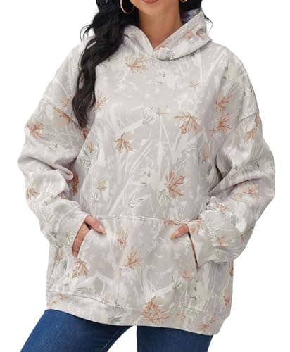 Eutten Womens Camo Hoodies Maple Leaf Print Oversized Fleece Sweatshirt with Pocket