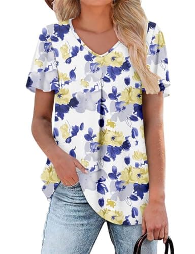 Angerella Women's Summer Dressy Casual Short Sleeve V-Neck Tops for Leggings