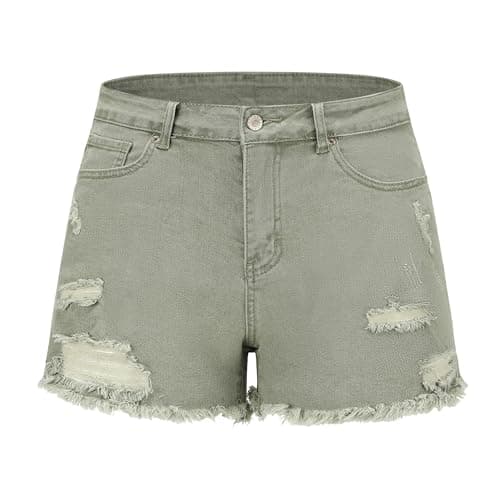 Thunder Star Women's Mid Rise Ripped Stretch Denim Shorts