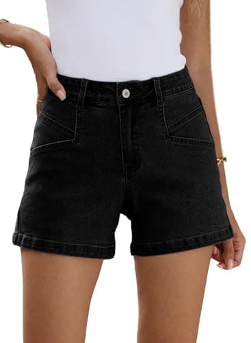 Sidefeel Women's High-Waisted Stretch Jean Shorts with Pockets Summer Denim