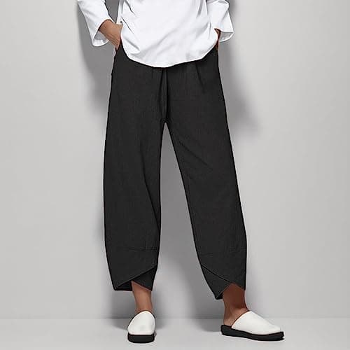 Casual Women's Cotton Linen Capri Pants with Pockets