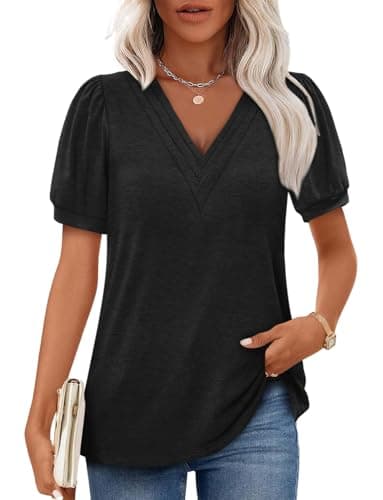 Angerella Women's Casual V-Neck Short Sleeve Tunic Top