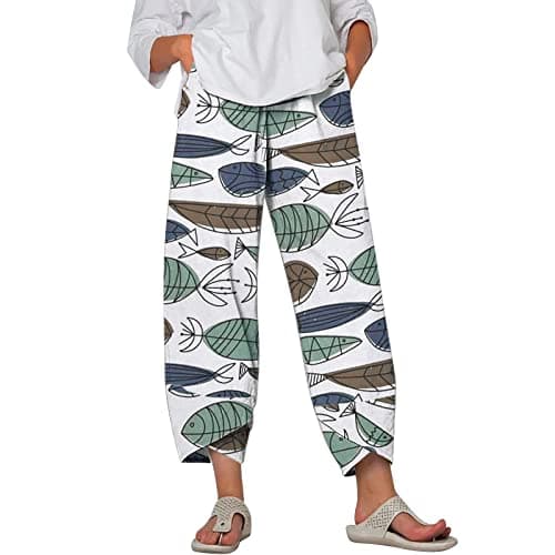 Casual Women's Cotton Linen Capri Pants with Pockets