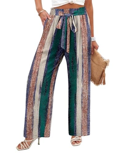Flowy Women's Wide Leg Pants with Elastic Waist and Pockets, Ideal for Business or Casual Wear