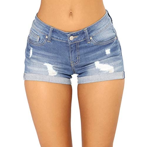 Blostirno Women's Casual Mid Rise Ripped Denim Shorts with Pockets