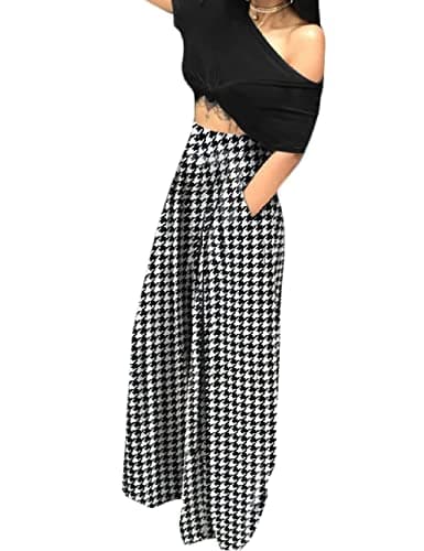 Adilaca Women's Wide Leg Pants - Flowy High Waisted Casual Palazzo