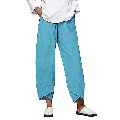 Casual Women's Cotton Linen Capri Pants with Pockets