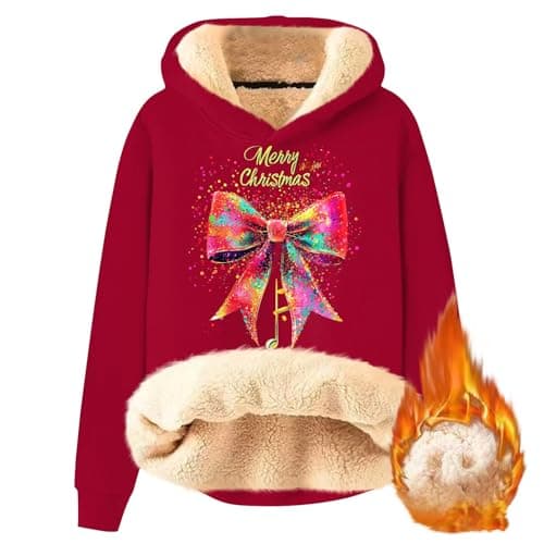 FlekmanArt Thick Warm Sherpa Fleece Pullover Hoodies with Christmas Print