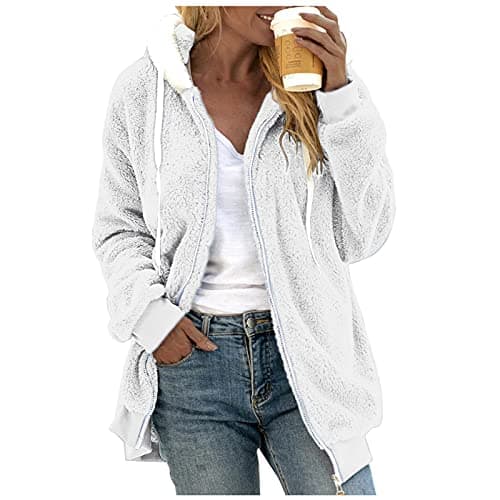 Oversized Sherpa Fleece Jacket for Women Warm Winter Coat Zip Up Pockets