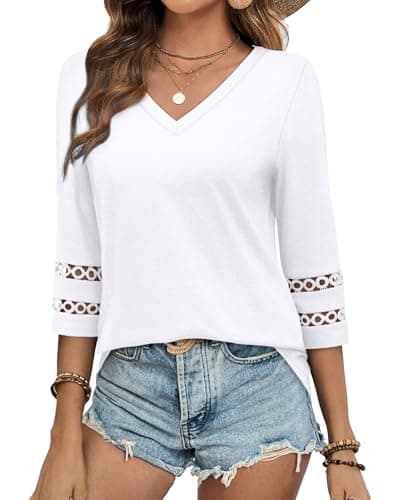 XIEERDUO Women's Trendy V-Neck Casual Tops Summer Clothes