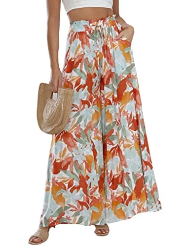 Hooever Women's Wide Leg Flowy Palazzo Pants with Drawstring Waist