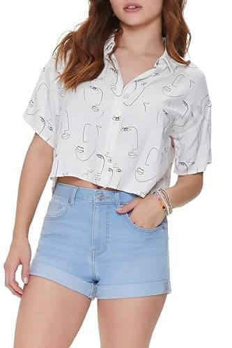 Forever 21 Women's Curvy Fit Rolled Cuff Denim Shorts
