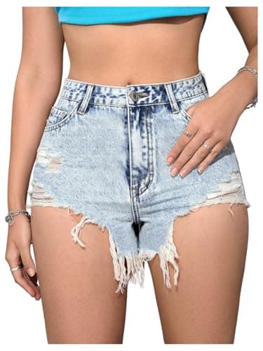 SOLY HUX Women's Ripped Jean Shorts Raw Hem Distressed Denim