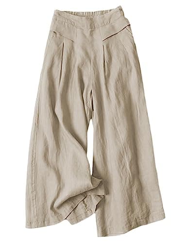 Bianstore Women's Culottes Linen Wide Leg Pants with Pockets