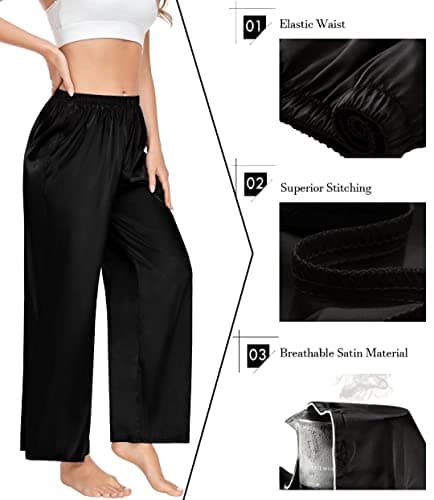 SWOMOG Women's Silk Satin Pajama Pants Elastic Waist
