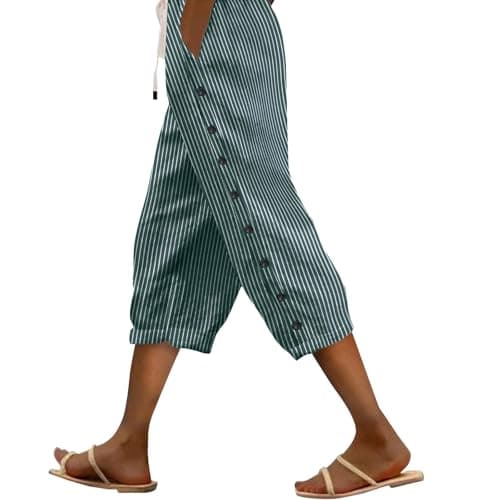 2025 Women's Lightweight Striped Linen Capri Pants