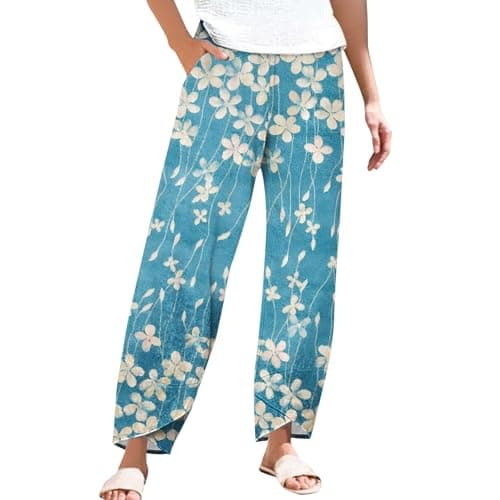 Casual Women's Cotton Linen Capri Pants with Pockets