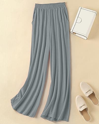 Hisanny Plus Size Wide Leg Linen Pants with Pockets L 5XL