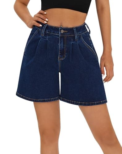 Rosswear Women's High-Waisted Wide Leg Denim Stretch Jean Shorts