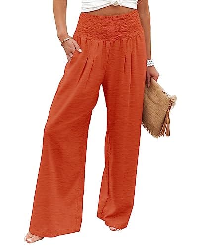 Elastic High Waisted Palazzo Pants with Pocket for Women