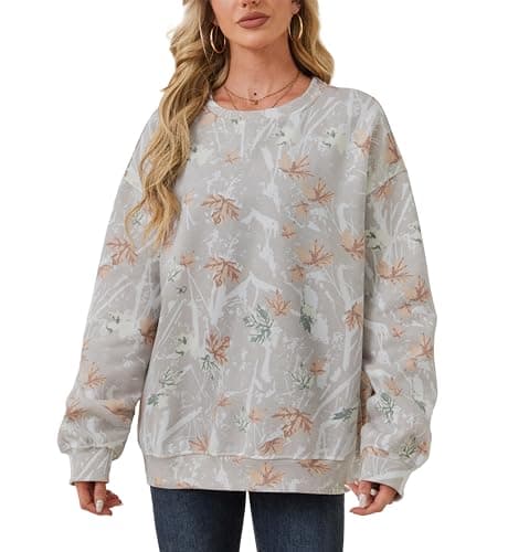 Oversized Women's Camo Sweatshirt with Maple Leaf Print Fleece Hoodie