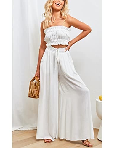 Hooever Women's Wide Leg Flowy Palazzo Pants with Drawstring Waist