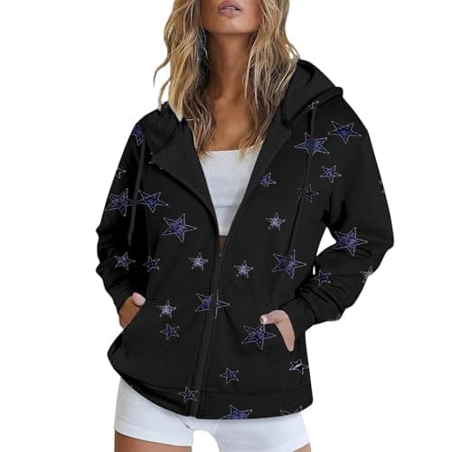 Lolvmvchi Women's Oversized Zip Track Loose Printed Hoodie Jacket XL3 Winter Coat