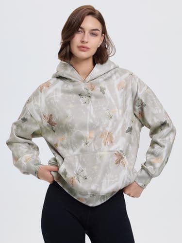 YKR Women's Camo Hoodie with Maple Leaf Print Fleece Pullover Sweater