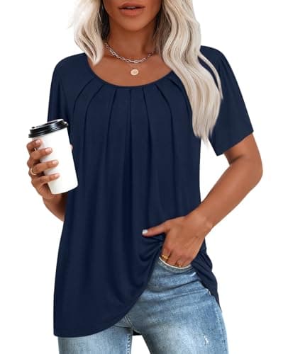 Anymeet Women's Summer Pleated Tunic Shirts M-3XL