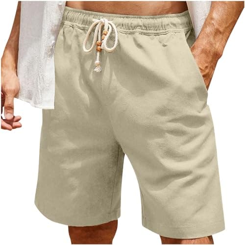 Sunaei Men's Cotton Linen Shorts for Casual Summer Athletic Wear