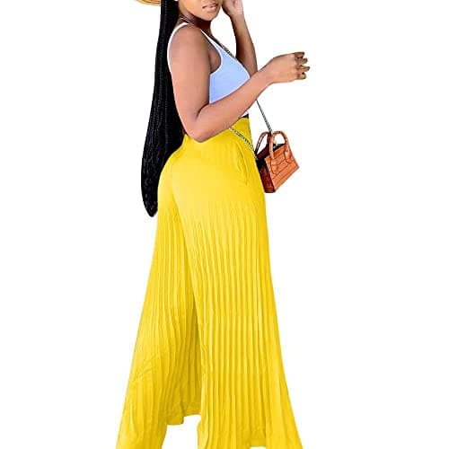 Lexiart High-Waisted Chiffon Pleated Wide Leg Palazzo Pants