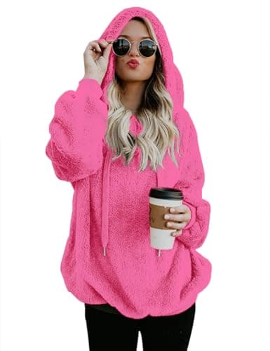 Romanstii Women's Casual Double Fuzzy Sweatshirt Hoodie Outwear S-XXL