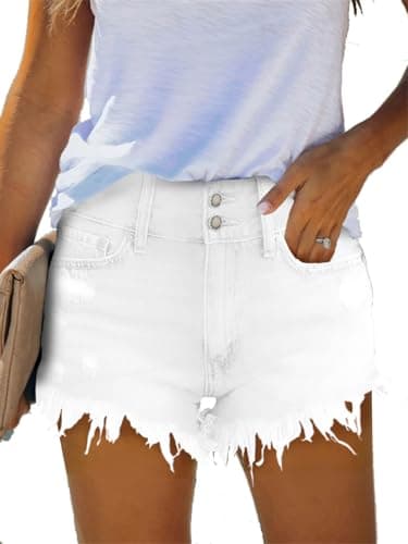 OnlyPuff Women's Ripped Mid-Waisted Denim Shorts
