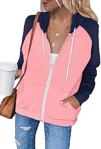 Ezbelle Women's Color Block Zip-Up Hoodie Sweatshirt with Pockets