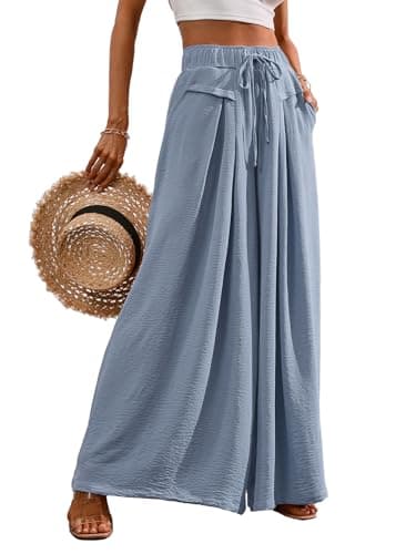 CORSKI Flowy Wide Leg Palazzo Pants for Women Elastic Waist Casual Summer