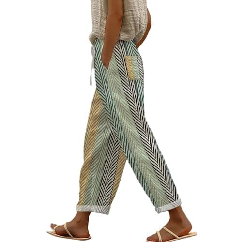 Boho Striped Linen Pants for Women Summer Casual Beach