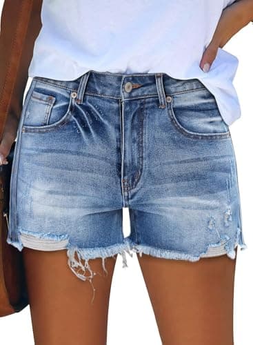 Magritte Mid-Waisted Ripped Denim Shorts for Women